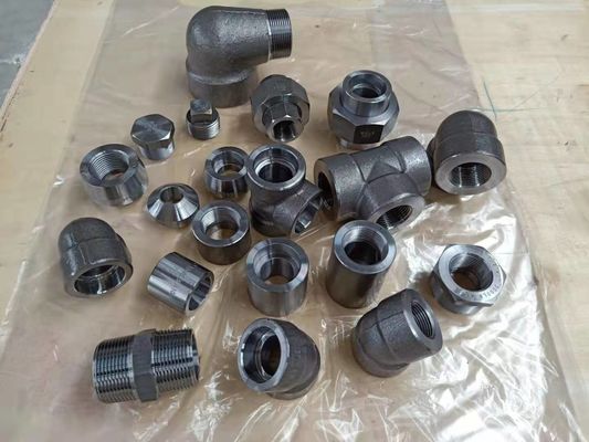ฟิตติ้งฟอร์จแรงดันสูง ASME B16.11 Elbow Cap Tee Nipple ข้อต่อเหล็กอ่อน